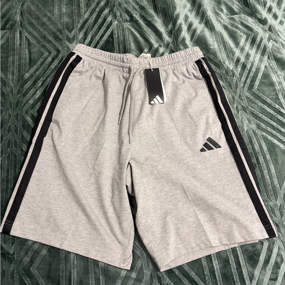 Adidas Men's Athletic Shorts in Light Gray with Black Stripes